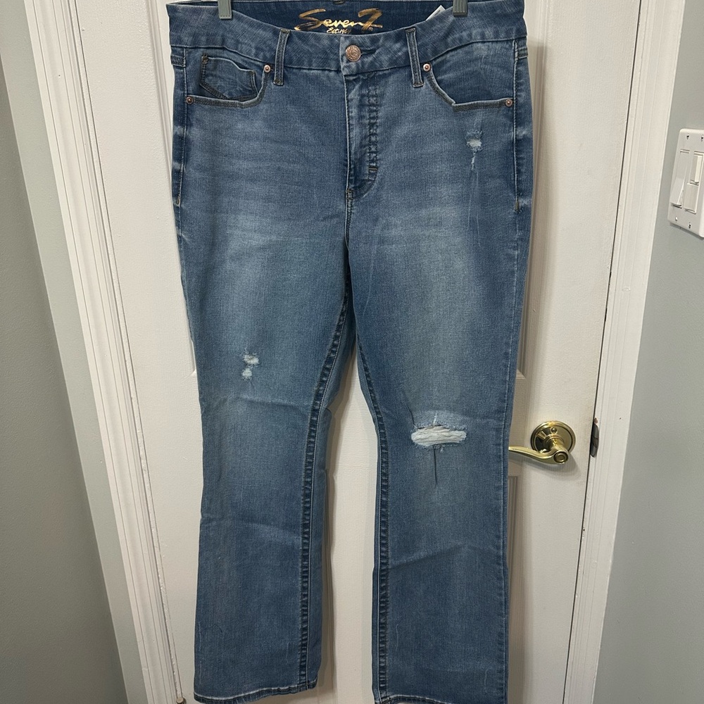 NEW - Women’s Seven7 Tummyless Slim Boot Distressed Blue Jeans size 16